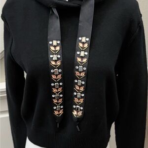 Zara Black Knit Soft Embellished Hoodie Black-Small-NWT